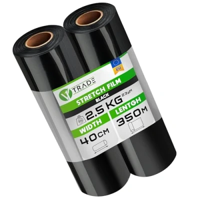 Immagine di V1 Trade 2 pellicole elastiche di colore nero, per mobili, 350 m x 40 cm, rotolo pellicola elastica nera, 23 my, imballaggio su rotolo, trasloco, allungamento del 250%