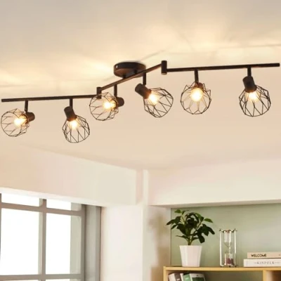 Immagine di ANWIO Faretti da Soffitto Regolabili Base Rettangolare,Plafoniera con 6 Lampadine LED Attacco E14,Lampada Soffitto,Applique Parete per Bar Cucina,Camera Letto,Soggiorno,Lampadine Escluse EUC EA