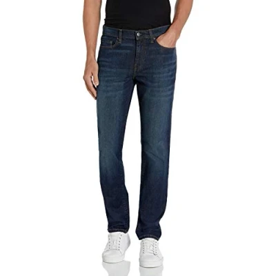 Immagine di Amazon Essentials Jeans Comodi Elasticizzati Dritti vestibilità Aderente (in precedenza Goodthreads) Uomo, Blu Scuro Vintage, 30W / 30L