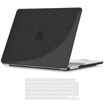 Immagine di TECOOL Custodia MacBook Air 13,6 Pollici M3 M2 2024 A3113 e 2022 A2681, Cover Plastica Rigida Ultra Sottile Copritastiera Italiano UE, Superficie Lucida Scintillante Nera Trasparente