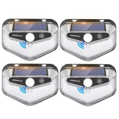 Immagine di Aigostar Luce Solare LED Esterno con Sensore di Movimento,4 Pezzi,270 Illuminazione Lampada da Esterno,3 Modos,IP65 Impermeabile luci solari per Giardino,Parete