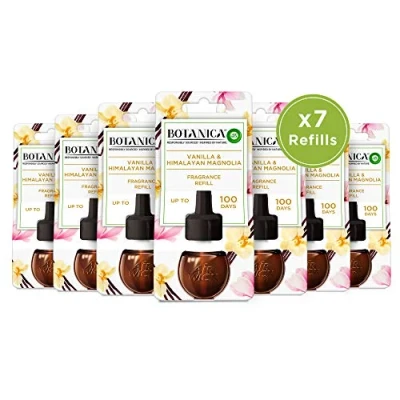 Immagine di Botanica by Air Wick, ricarica per diffusore plug in, vaniglia e Himalaya, confezione da 7 x 19 ml, fragranza a lunga durata, dura fino 700 giorni, deodorante in