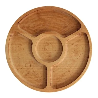 Immagine di 4BIG.fun Piatto da portata Ø 25 cm, in legno naturale con 4 scomparti divisi, piatti di antipasti, formaggi e snack, tagliere per carne formaggio, formaggi,