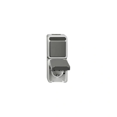 Immagine di Merten 1 pezzo Interruttore per ambienti umidi Completo Combinazione interruttore/prese AQUASTAR Grigio luminescente 4075000