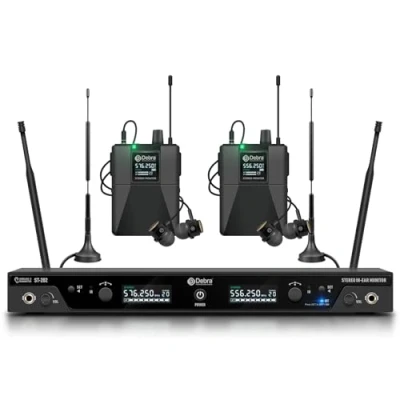 Immagine di ST 202 UHF wireless in Ear Monitor System, IEM a doppio canale con tipo di monitoraggio per palcoscenico, ricevitore studio, chitarra, performance gruppo (doppio canale, 2 bodypack)
