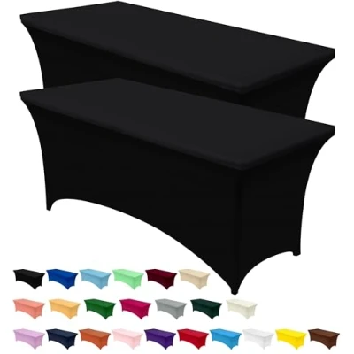 Immagine di Utopia Kitchen Tovaglia Estensibile [4 Piedi, 122 cm] Copritavolo in Spandex Lavabile e Resistente alle Rughe per Eventi Feste (Confezione da 2, Nero)