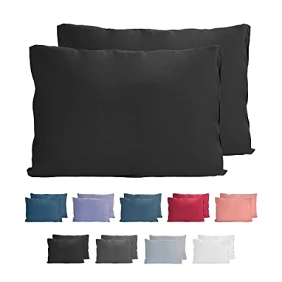 Immagine di Komfortec Just Contempo Set di 2 federe per cuscino, 40 x 60 cm, 100% cotone, super morbide, 150 g/m², colore: nero