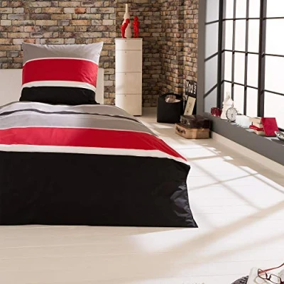 Immagine di Beautissu Set di 2 Copripiumino 155x220 Delia Federa Cuscino 80x80 Biancheria da Letto Singolo, in 100% cotone, dotato cerniera