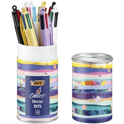 Immagine di BIC 4 Colours Decor Box, Penne Colorate a Sfera, Scatto, Set Cancelleria con 8 Multicolore, Punta Media, Idea Regalo