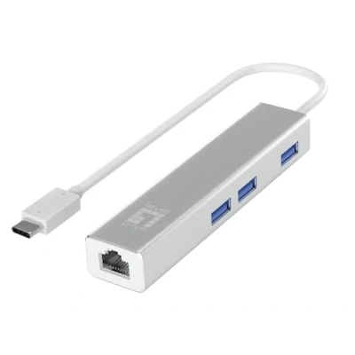 Immagine di LevelOne USB 0504 Adattatore di Rete Gigabit C con hub &gt; RJ45 10/100/1000,3 x 3.0, 0,15 m