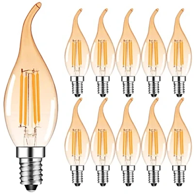 Immagine di Suncan 10 lampadine a candela C35 LED E14, 4 W, filamento LED, vetro ambrato, bianco caldo 2700 K, 300 lm, 220V AC, non dimmerabile