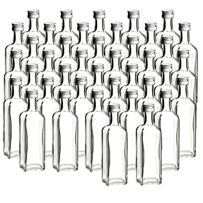 Immagine di gouveo Set di 40 bottiglie vetro 60 ml Maraska con tappo a vite argento mini bottiglia da 0,06 l riempire per liquore, grappa, olio o come regalo (MFET060S)