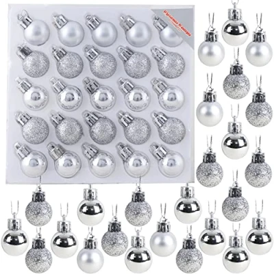 Immagine di Christmas Concepts® Confezione da 25 25mm Mini Baubles per albero di Natale Shiny, Matte e Glitter decorati (Argento)