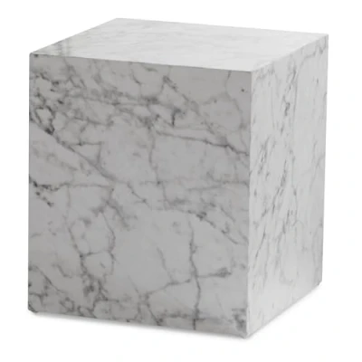 Immagine di WOHNLING MONOBLOC Tavolino da salotto quadrato, 40 x 45 cm, colore: Bianco lucido con effetto marmo, stile cubo