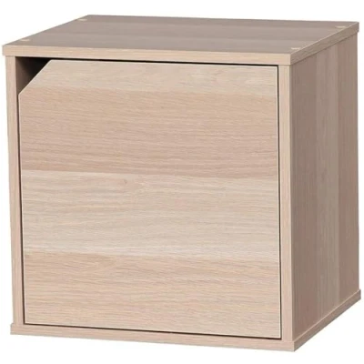 Immagine di Iris Ohyama, Armadio in legno/risparmio di spazio/mensola legno/unità archiviazione/armadietto, Impilabile e flessibile, Ufficio, Casa QR Box with Door 34D Marrone chiaro