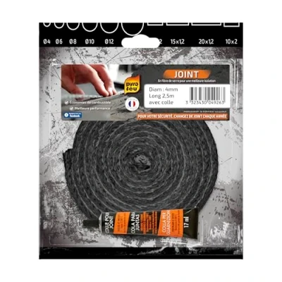 Immagine di Pyro Feu Guarnizione refrattaria 4 mm x 2,5 metri + tubo colla, fibra di vetro, nera, standard