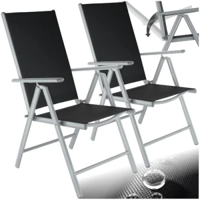 Immagine di TecTake® Set Sedie da Giardino, Sala Pranzo 2 Pezzi per Esterno con Braccioli, Pieghevole, Reclinabile, Schienale Regolabile in 7 Posizioni Nero/Argento