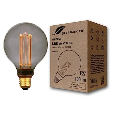 Immagine di greenandco® lampadina a LED di design vintage in stile retrò E27 G95 4W 100lm 1800K 320 230V, grigio fumo, nessun sfarfallio, non dimmerabile