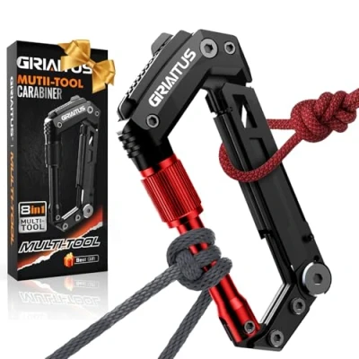 Immagine di Moschettone Portachiavi 8en1 Multitool Coltello Multiuso Pesante Moschettoni Arrampicata Con Apribottiglie Righello Sega Cacciavite Per Amaca, Borse, Zaino, Campeggio, Altalena Regali Natale