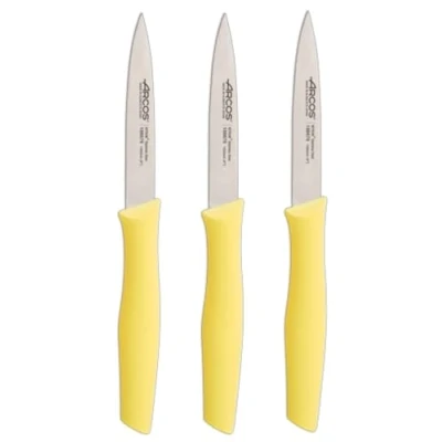 Immagine di Arcos Set 3 Coltelli Spelucchino Coltello Sbucciare per pelare patate Acciaio Inossidabile NITRUM Lama di 100 mm Imballaggio ecologico Colore giallo