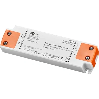 Immagine di Goobay 60368 trasformatore a LED, 230 V su 24 V, da 8 W, carico totale DC, senza sfarfallio