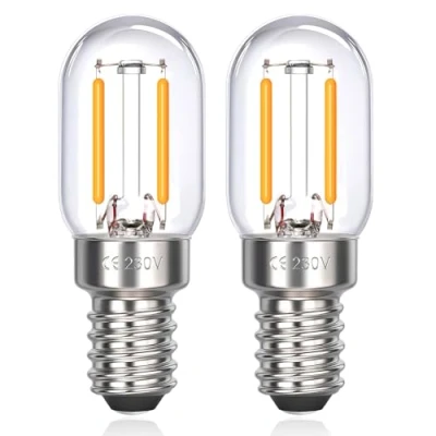 Immagine di Akynite T22 LED E14 2W Luce Calda 2700K per Frigorifero, 200LM, 230V, non dimmerabile, Lampadina Candela Filamento Lampada di Sale, Macchina da Cucire, set 2