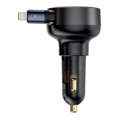 Immagine di Baseus Caricabatteria per auto Enjoyment Pro USB C (femmina) / Lightning (maschio) da 60 W Nero, Adattatore auto, Argento