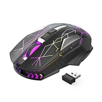 Immagine di Mouse da gioco Wireless con Ricevitore USB 2.4G Senza fili RGB retroilluminato a LED Risparmio Energetico 2400 DPI Clic Silenzioso ricaricabile Portatile PC/WIN/MAC Stella Nera
