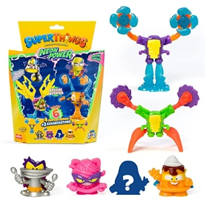 Immagine di SUPERTHINGS Serie Neon Power, include 1 capitano argento e 2 esoskeletons