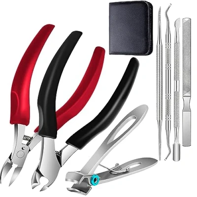 Immagine di Set di tagliaunghie professionale, in acciaio inox, per manicure, dei piedi, unghie spesse e incarnite, 7 pezzi pedicure con lima