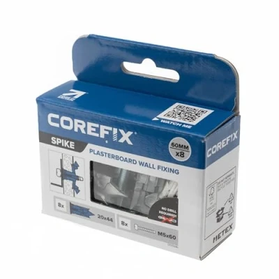 Immagine di Corefix Spike kit di fissaggio per cartongesso resistente, confezione da 8, fai te con viti M5 x 60 mm. Facile installare senza trapano necessario. Ancoraggio cartongesso, alternativa