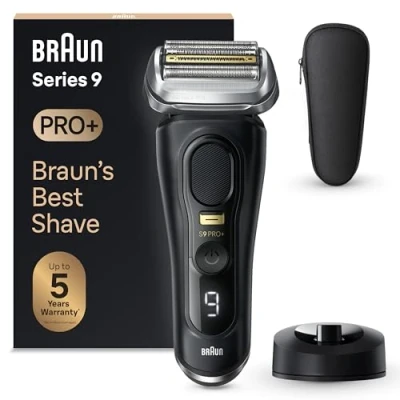 Immagine di Braun Series 9 PRO+ Rasoio Elettrico Barba, 5 Elementi Di Rasatura Professionali E Rifinitore Precisione Pro, Base ricarica, Wet &amp; Dry Con 60 Minuti Utilizzo, Prodotto In Germania, 9510s,