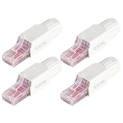 Immagine di odedo 4 connettori di rete RJ45, CAT6A, CAT7, senza attrezzi, montaggio Ethernet 10 Gbps PoE++