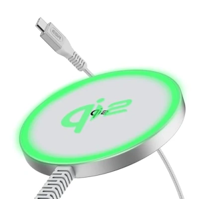 Immagine di ESR Stazione di Ricarica Qi2 Magsafe, Pad per iPhone, Caricabatterie Wireless Magnetico Compatibile con iPhone Serie 15/14/13/12, AirPods 4/Airpods PRO, Cavo A/C, Argento