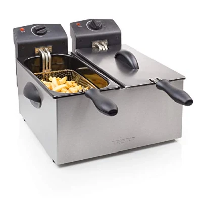 Immagine di Tristar Friggitrice doppia in acciaio inossidabile 6 litri, 2 x 1800 watt, con funzione zona fredda e livello di riscaldamento regolabile, FR 6937