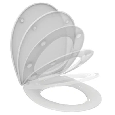 Immagine di Ideal Standard Eurovit, Copriwater universale originale con chiusura rallentata, Sedile wc ovale sottile a sandwich, Tavoletta fissaggio inferiore regolabile, Duroplast, E131801, Bianco