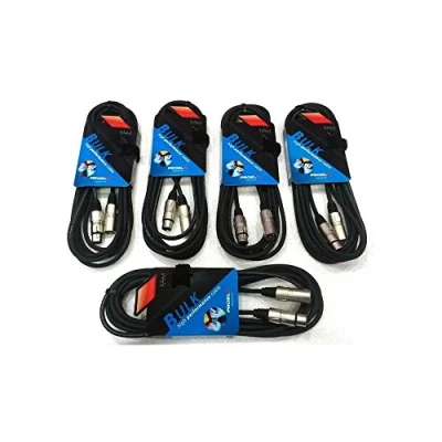 Immagine di Proel BULK250LU10 Set da 5 Cavi audio bilanciati professionali con connessioni Cannon XLR 3P Maschio a 3F Femmina 10mt, Nero (BULK250LU10 10mt Unità)