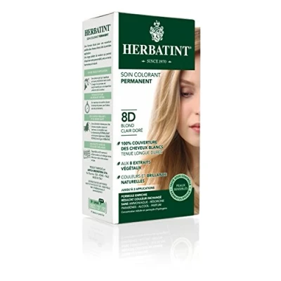 Immagine di Herbatint Cura colorante permanente per capelli 8D biondo chiaro dorato 150 ml, senza ammoniaca, 100% copertura dei bianchi, testata dermatologicamente pelli sensibili, con 8 estratti