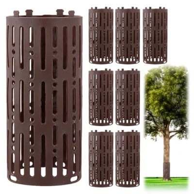 Immagine di QWORK® 8 Pezzi Protezioni per Tronchi Albero, Protezione Albero Plastica con Ganci di Bloccaggio, Alberi Resistente alle Intemperie