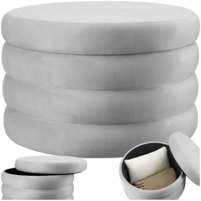 Immagine di TecTake® Pouf Contenitore, Sgabello Imbottito, Letto Stile Scandinavo, Camera da Salotto Effetto Velluto Grigio, XL
