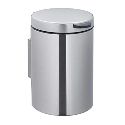 Immagine di Relaxdays Cestino da Bagno Muro, 3 Litri, Chiusura Automatica, Secchio Interno Estraibile, in Acciaio, Argentato Nero, 70% Inox 30% plastica, Argento, 1 pz