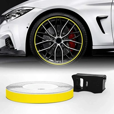 Immagine di 4R Quattroerre.it 10343 Wheel Trim Strisce Adesive Rifrangenti con Applicatore per Cerchi Auto, Giallo, 7 mm x 6 mt