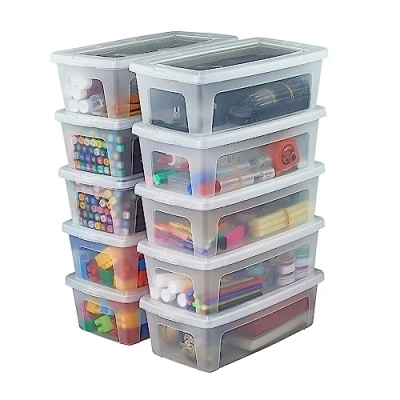 Immagine di Iris Ohyama Scatole Portaoggetti, 5L, Set di 10, Trasparente, Chiusura facile, Impilabile, Plastica Per Armadio, Scaffali, Scuola, Organizzazione, Giocattoli, Cartoleria, Scarpe, MCB 5