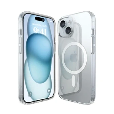 Immagine di elago Cover Magnetica Trasparente Ibrida Custodia Compatibile con iPhone 15 Case (6.1&quot;), MagSafe, PC + TPU, Protezione di Cadute Grado Militare USA, Ingiallimento Ridotto