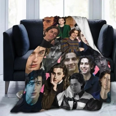 Immagine di Timothee Star Chalamet Collage Coperta in flanella leggera e accogliente morbida adatta per divano, tutte le stagioni 50&quot;x40&quot;