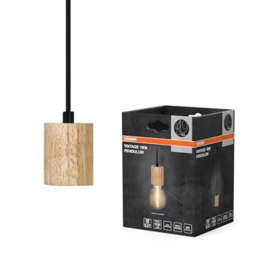 Immagine di OSRAM Vintage 1906® Pendulum CYLINDER WOOD E27, legno, max. LED 15W, attacco portalampada a sospensione per interni, rosone tondo, abbinabile lampade 1906 o smart