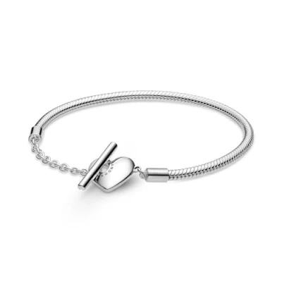 Immagine di PANDORA Icons Bracciale in maglia snake argento Sterling con barra a T forma di cuore, 21