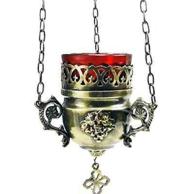 Immagine di NKlaus candela a luce eterna in ottone antico fatta mano con catena di ancoraggio appesa modalità funzionamento tea light 2953