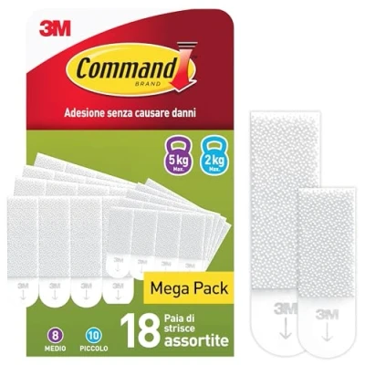 Immagine di Command Strisce Adesive Appendiquadri, Bianco, 10 Coppie di Piccole, S, 8 Medie, M, ottimale per Appendere Quadri, Cornici e Specchi al Muro senza Chiodi