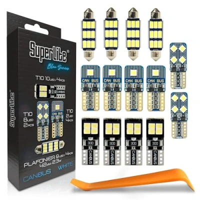 Immagine di Superlite Set assortito di 4 Lampade T10 10 Leds + 2 Lampadine da 8 soffitto 9 42 mm 2,3W della gamma Blue Series.